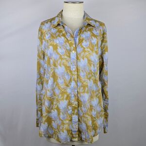 NIC+ZOE Midday Meadows Button Front Shirt 100% Cotton Floral Print Blue Multi L